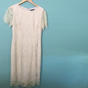 Felicia Short Sleeve Lace Champagne Sheath Dress